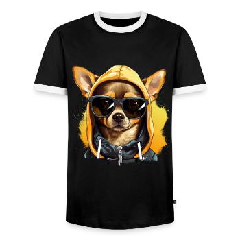 Règle du chihuahua : gouverner le paysage urbain - T-shirt contrasté Homme - noir/blanc - Devant - AI Model Female 172 light (172cm) & AI Model Male 178 light (178cm)