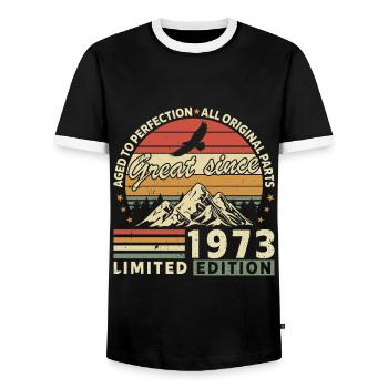 51 Jahre großartig seit 1973 limitierte Auflage - Männer Kontrast-T-Shirt - Schwarz/Weiß - Vorne - AI Model Female 172 light (172cm) & AI Model Male 178 light (178cm)