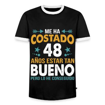 ME HA COSTADO 48 ANOS ESTAR TAN BUENO - Männer Kontrast-T-Shirt - Schwarz/Weiß - Vorne - AI Model Female 172 light (172cm) & AI Model Male 178 light (178cm)