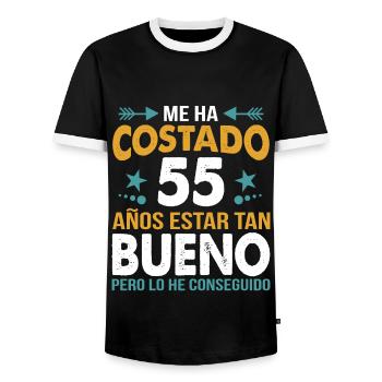 ME HA COSTADO 55 AÑOS ESTAR TAN BUENO - Männer Kontrast-T-Shirt - Schwarz/Weiß - Vorne - AI Model Female 172 light (172cm) & AI Model Male 178 light (178cm)
