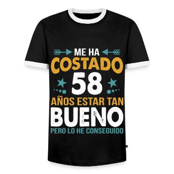 ME HA COSTADO 58 AÑOS ESTAR TAN BUENO - Männer Kontrast-T-Shirt - Schwarz/Weiß - Vorne - AI Model Female 172 light (172cm) & AI Model Male 178 light (178cm)
