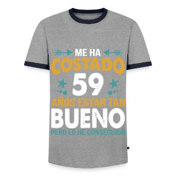 ME HA COSTADO 59 AÑOS ESTAR TAN BUENO - Men's Ringer Shirt - grey/navy  - Front - AI Model Female 172 light (172cm) & AI Model Male 178 light (178cm)