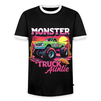Monster Truck Auntie Matching Family Monster Truck - Men's Ringer Shirt - black/white - Front - AI Model Female 172 light (172cm) & AI Model Male 178 light (178cm)