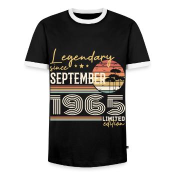 September 1965 Geboren im September 1965 September 1965 - Männer Kontrast-T-Shirt - Schwarz/Weiß - Vorne - AI Model Female 172 light (172cm) & AI Model Male 178 light (178cm)