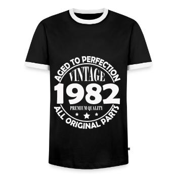 1982 Original vintage vintage retro birthday - Men's Ringer Shirt - black/white - Front - AI Model Female 172 light (172cm) & AI Model Male 178 light (178cm)