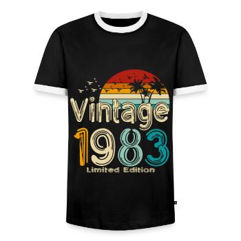 1983 Born in 1983 Vintage Retro - Men's Ringer Shirt - black/white - Front - AI Model Female 172 light (172cm) & AI Model Male 178 light (178cm)