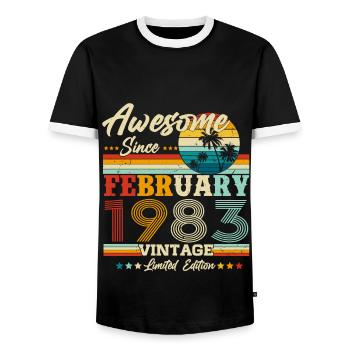 Février 1983 Anniversaire né Retro - T-shirt contrasté Homme - noir/blanc - Devant - AI Model Female 172 light (172cm) & AI Model Male 178 light (178cm)