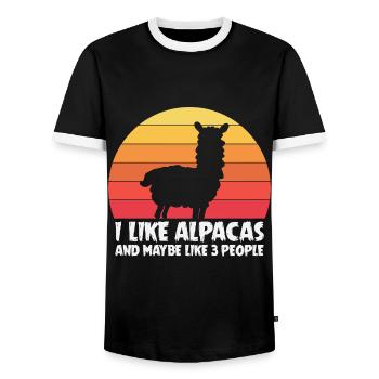 Alpaga Drôle d’amoureux des animaux Alpagas - T-shirt contrasté Homme - noir/blanc - Devant - AI Model Female 172 light (172cm) & AI Model Male 178 light (178cm)