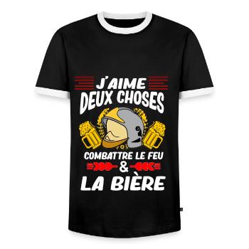 Pompier, une bière après la garde incendie - T-shirt contrasté Homme - noir/blanc - Devant - AI Model Female 172 light (172cm) & AI Model Male 178 light (178cm)