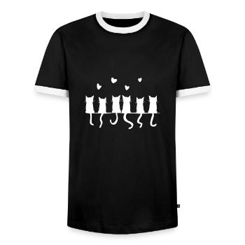 Chats Animaux Ligne d’animaux de compagnie cœurs doux - T-shirt contrasté Homme - noir/blanc - Devant - AI Model Female 172 light (172cm) & AI Model Male 178 light (178cm)
