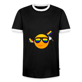 SMILE EMOTICONE LGBTQ - Men's Ringer Shirt - black/white - Front - AI Model Female 172 light (172cm) & AI Model Male 178 light (178cm)
