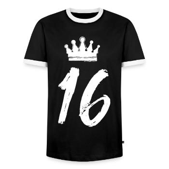 16 Zahl Krone - Männer Kontrast-T-Shirt - Schwarz/Weiß - Vorne - AI Model Female 172 light (172cm) & AI Model Male 178 light (178cm)