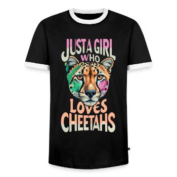 Just A Girl Who Loves Cheetahs Cheetah - Men's Ringer Shirt - black/white - Front - AI Model Female 172 light (172cm) & AI Model Male 178 light (178cm)