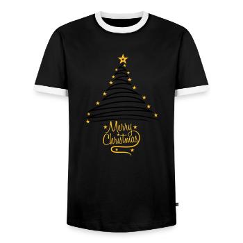 logo fir tree christmas tree fir starry happy - Men's Ringer Shirt - black/white - Front - AI Model Female 172 light (172cm) & AI Model Male 178 light (178cm)