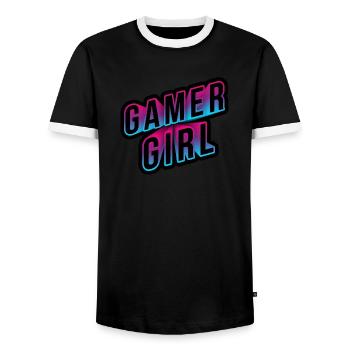 gamer girl neon 3d schriftzug - Männer Kontrast-T-Shirt - Schwarz/Weiß - Vorne - AI Model Female 172 light (172cm) & AI Model Male 178 light (178cm)