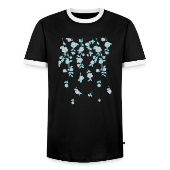 Flowers, watercolor, painting, watercolor, blue - Men's Ringer Shirt - black/white - Front - AI Model Female 172 light (172cm) & AI Model Male 178 light (178cm)