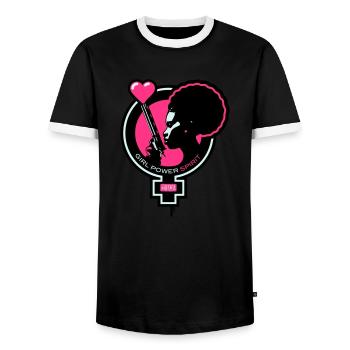Girl-Power-Spirit-01-customizable - T-shirt contrasté Homme - noir/blanc - Devant - AI Model Female 172 light (172cm) & AI Model Male 178 light (178cm)
