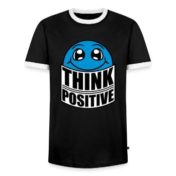 Think Think Cool Think Positive Stay Positive - Men's Ringer Shirt - black/white - Front - AI Model Female 172 light (172cm) & AI Model Male 178 light (178cm)