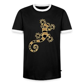 Tropischegecko drei Farbdruck - Männer Kontrast-T-Shirt - Schwarz/Weiß - Vorne - AI Model Female 172 light (172cm) & AI Model Male 178 light (178cm)