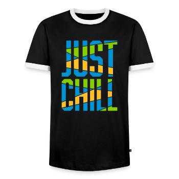 Just Chill Text Logo - Männer Kontrast-T-Shirt - Schwarz/Weiß - Vorne - AI Model Female 172 light (172cm) & AI Model Male 178 light (178cm)