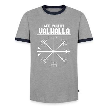 Wir sehen uns in Valhalla Viking - Männer Kontrast-T-Shirt - Grau/Navy  - Vorne - AI Model Female 172 light (172cm) & AI Model Male 178 light (178cm)