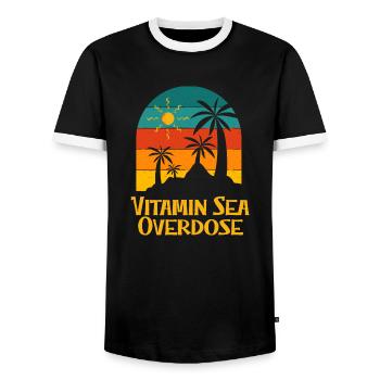 Vitamin Sea Overdose Funny Beach Humor Ocean - Men's Ringer Shirt - black/white - Front - AI Model Female 172 light (172cm) & AI Model Male 178 light (178cm)
