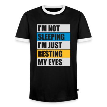 im not sleeping Quote - Men's Ringer Shirt - black/white - Front - AI Model Female 172 light (172cm) & AI Model Male 178 light (178cm)
