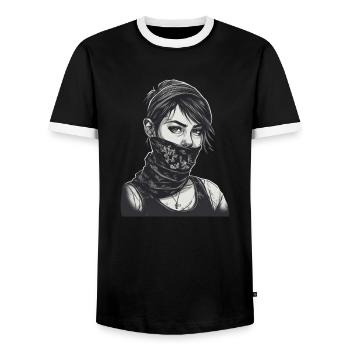 Rebel young woman with bandana cool look street - Men's Ringer Shirt - black/white - Front - AI Model Female 172 light (172cm) & AI Model Male 178 light (178cm)