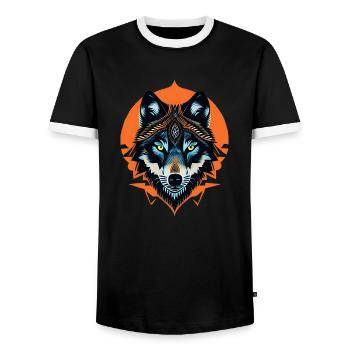 Wolf - Men's Ringer Shirt - black/white - Front - AI Model Female 172 light (172cm) & AI Model Male 178 light (178cm)