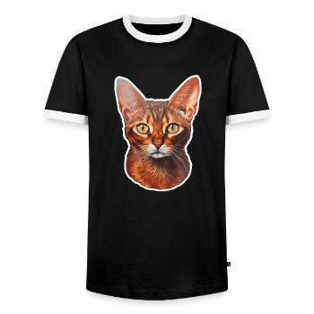 Tête de chat abyssin - T-shirt contrasté Homme - noir/blanc - Devant - AI Model Female 172 light (172cm) & AI Model Male 178 light (178cm)