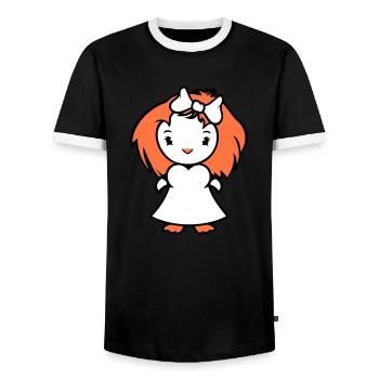 Bird Lady Woman Female Pretty Dress Bow - Men's Ringer Shirt - black/white - Front - AI Model Female 172 light (172cm) & AI Model Male 178 light (178cm)