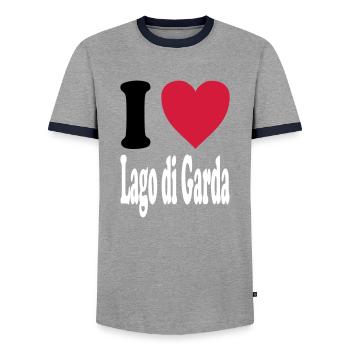 I love Lago di Garda (All Colors!) - Men's Ringer Shirt - grey/navy  - Front - AI Model Female 172 light (172cm) & AI Model Male 178 light (178cm)