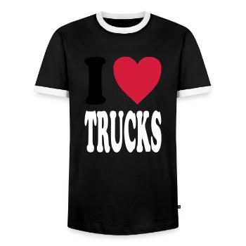 I love TRUCKS (colors selectable!) - Men's Ringer Shirt - black/white - Front - AI Model Female 172 light (172cm) & AI Model Male 178 light (178cm)