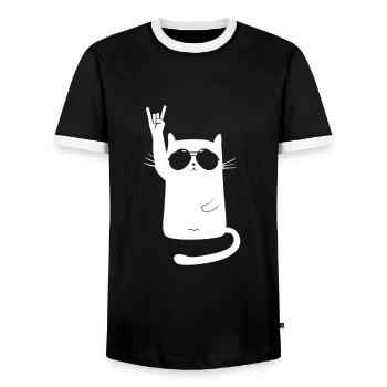 Metal Katze - Männer Kontrast-T-Shirt - Schwarz/Weiß - Vorne - AI Model Female 172 light (172cm) & AI Model Male 178 light (178cm)