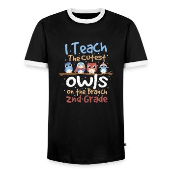 J’enseigne les hiboux les plus mignons - Professeur - T-shirt contrasté Homme - noir/blanc - Devant - AI Model Female 172 light (172cm) & AI Model Male 178 light (178cm)