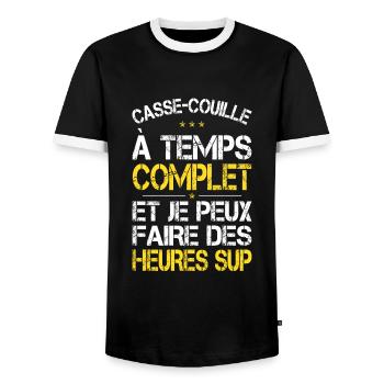 Casse-couille à temps complet - Idée Cadeau Humour - T-shirt contrasté Homme - noir/blanc - Devant - AI Model Female 172 light (172cm) & AI Model Male 178 light (178cm)