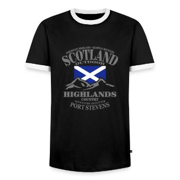 Scotland - Highlands - Men's Ringer Shirt - black/white - Front - AI Model Female 172 light (172cm) & AI Model Male 178 light (178cm)