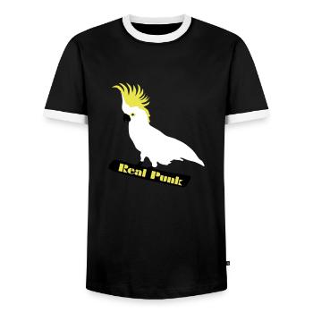 Real Punk, cockatoo, parrot, bird - Men's Ringer Shirt - black/white - Front - AI Model Female 172 light (172cm) & AI Model Male 178 light (178cm)