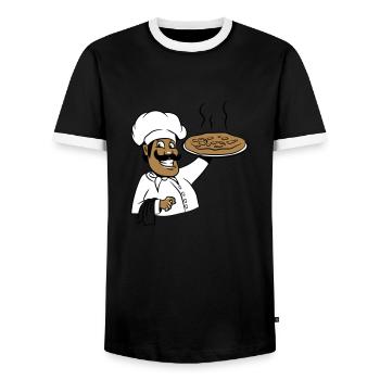 kochen koch pizza - Männer Kontrast-T-Shirt - Schwarz/Weiß - Vorne - AI Model Female 172 light (172cm) & AI Model Male 178 light (178cm)