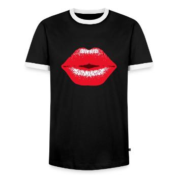 lèvres rouge à lèvres Embrasser déclaration sexy Fun - T-shirt contrasté Homme - noir/blanc - Devant - AI Model Female 172 light (172cm) & AI Model Male 178 light (178cm)