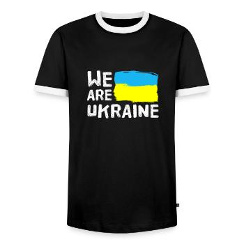 We are Ukraine - Men's Ringer Shirt - black/white - Front - AI Model Female 172 light (172cm) & AI Model Male 178 light (178cm)