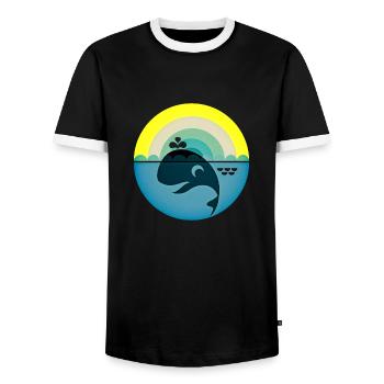 Whale - Men's Ringer Shirt - black/white - Front - AI Model Female 172 light (172cm) & AI Model Male 178 light (178cm)