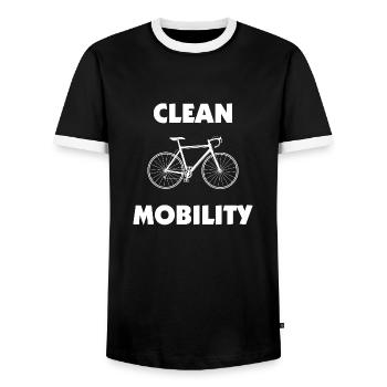 Clean Mobility Road Bike Bike - Men's Ringer Shirt - black/white - Front - AI Model Female 172 light (172cm) & AI Model Male 178 light (178cm)
