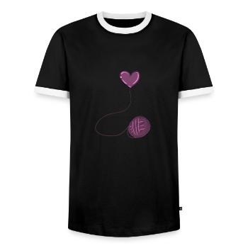 heart pink symbol wool thread line - Men's Ringer Shirt - black/white - Front - AI Model Female 172 light (172cm) & AI Model Male 178 light (178cm)