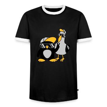 Möwe Pinguin 2 Freunde - Männer Kontrast-T-Shirt - Schwarz/Weiß - Vorne - AI Model Female 172 light (172cm) & AI Model Male 178 light (178cm)