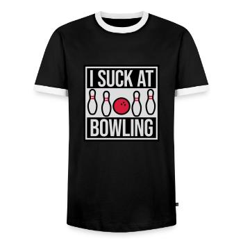 I suck at bowling - Men's Ringer Shirt - black/white - Front - AI Model Female 172 light (172cm) & AI Model Male 178 light (178cm)