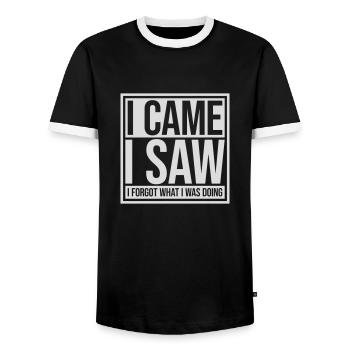 I came saw forget - Men's Ringer Shirt - black/white - Front - AI Model Female 172 light (172cm) & AI Model Male 178 light (178cm)