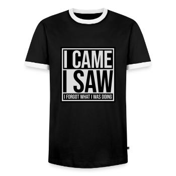 I came saw forget - Men's Ringer Shirt - black/white - Front - AI Model Female 172 light (172cm) & AI Model Male 178 light (178cm)