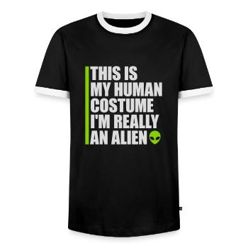 human costume alien Zitat - Männer Kontrast-T-Shirt - Schwarz/Weiß - Vorne - AI Model Female 172 light (172cm) & AI Model Male 178 light (178cm)