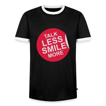 talk less smile more - Men's Ringer Shirt - black/white - Front - AI Model Female 172 light (172cm) & AI Model Male 178 light (178cm)